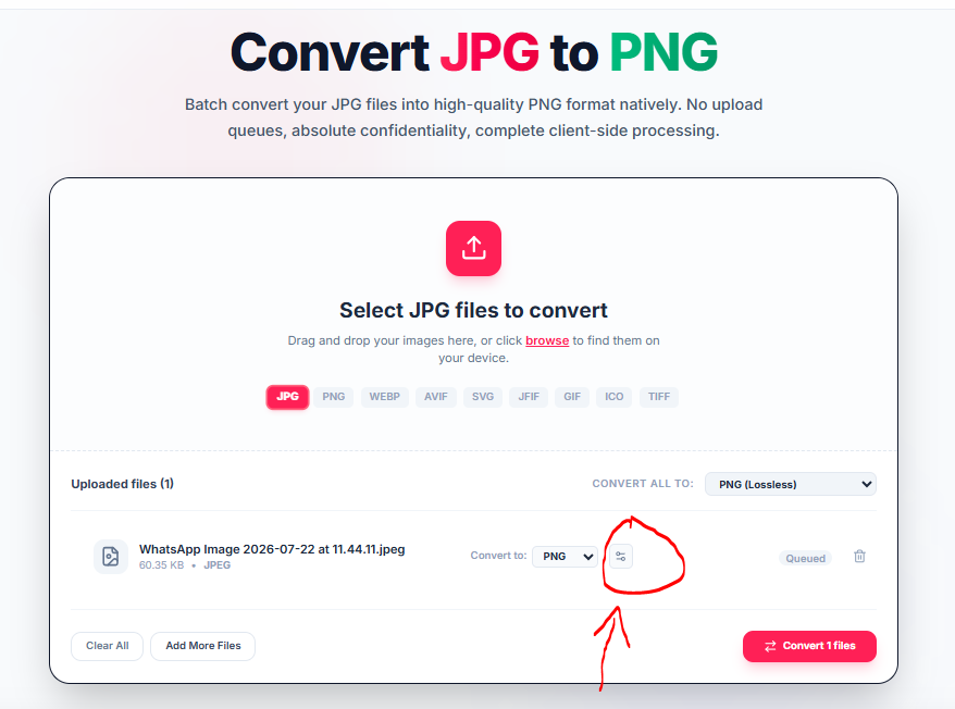 Uploading a JPG file for conversion