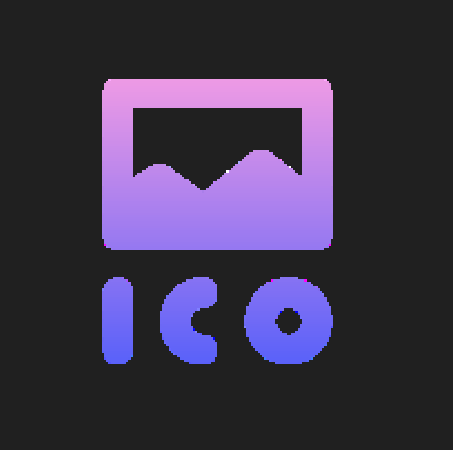 Same image after converting to ICO, showing visible jagged edges around curves