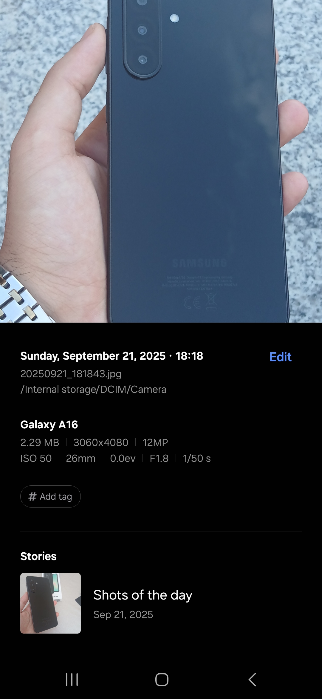 Phone gallery app showing the original photo